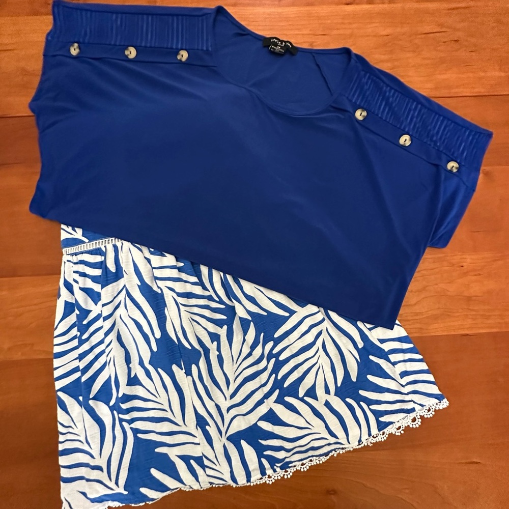 Size 3x blue knit top w/off shoulder , raglan inset. - Picture 8 of 8